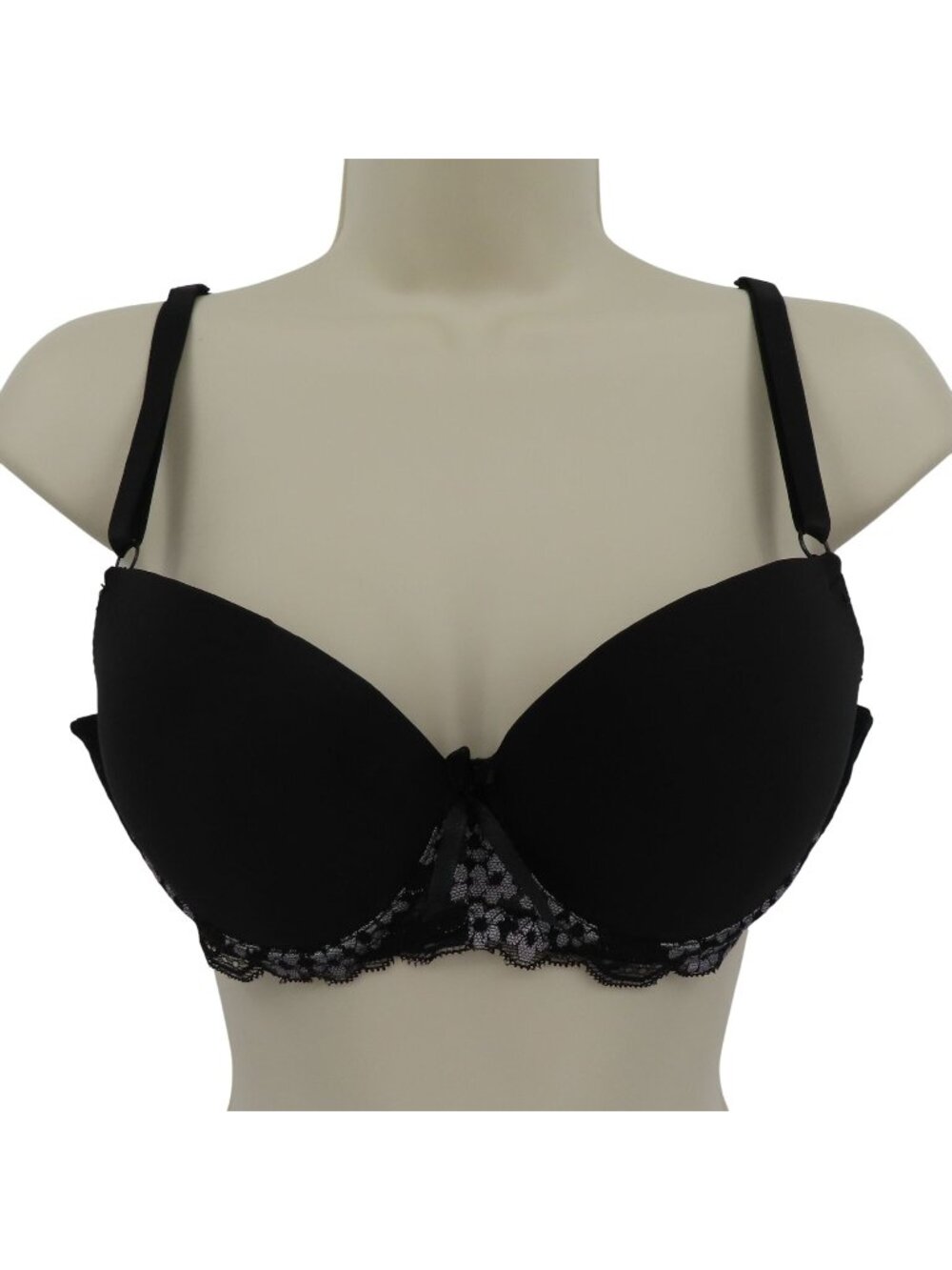 Mamia 36B Bra Style BR41919PLU1 Solid Black Underwire Padded Floral Lace Bow